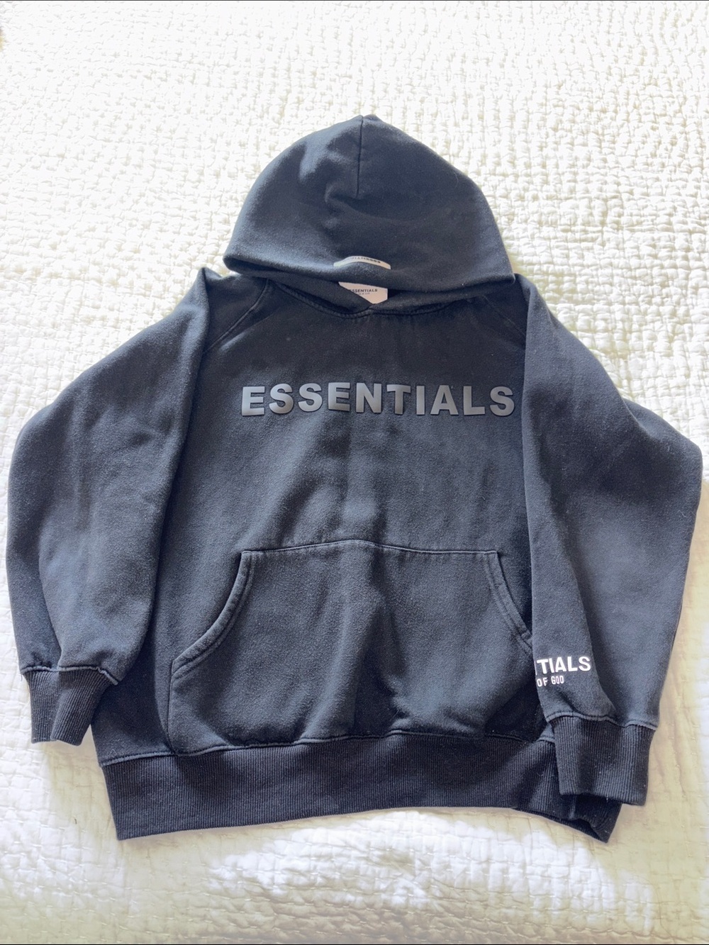Essentials Unisex Black Pullover Hoodie with Chest Logo EUC S